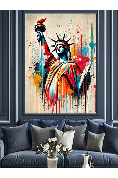 Tablomega Modern Statue of Liberty Decorative Canvas - Mdf Wooden Table