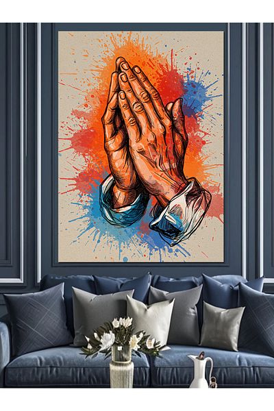 Tablomega Pânză decorativă cu desen de mâini care rugă - MDF Lemn