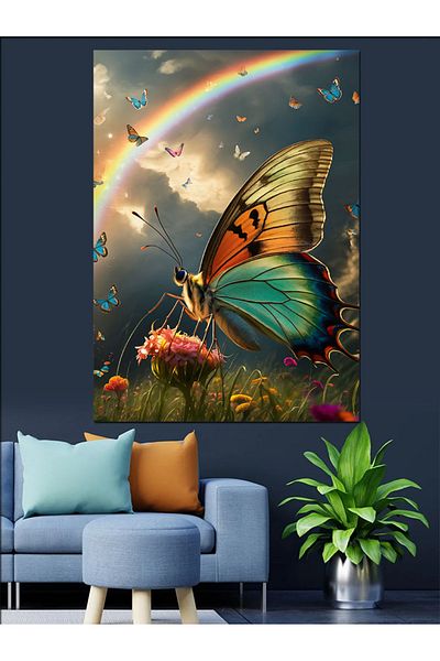 Tablomega Pânză Decorativă Curcubeu și Fluture - Lemn MDF