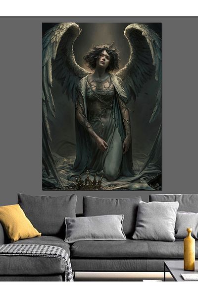 Tablomega Tired Angel Wings Woman Decorative Canvas - Mdf Wooden Painting
