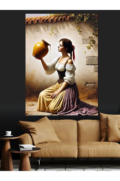 Tablomega Water Bearing Woman and Traditional Attire Decorative Canvas - Mdf Wood Painting