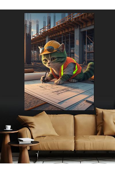 Tablomega Project Drawing Green Engineer Cat Decorative Canvas - Mdf Wooden Painting