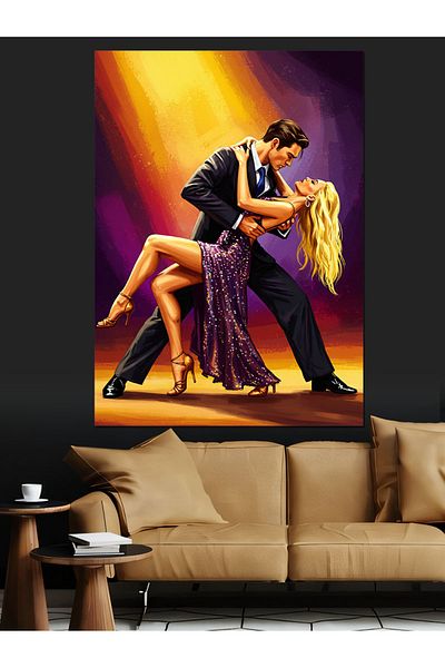 Tablomega Dancing Couple Figure Decorative Canvas - Mdf Wooden Table