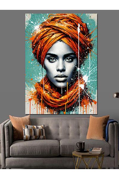 Tablomega Woman with Orange Turban Decorative Canvas - Mdf Wooden Painting