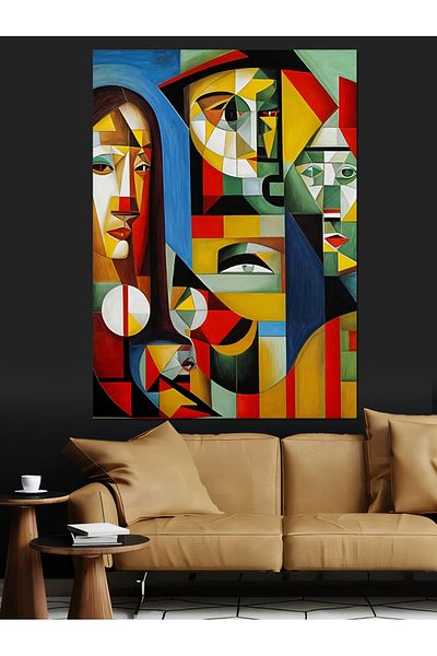 Tablomega Pânză decorativă cu fețe umane colorate surrealiste - pictură din lemn MDF