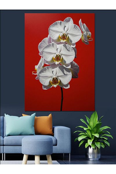 Tablomega White Orchid Flowers Decorative Canvas - Mdf Wooden Painting