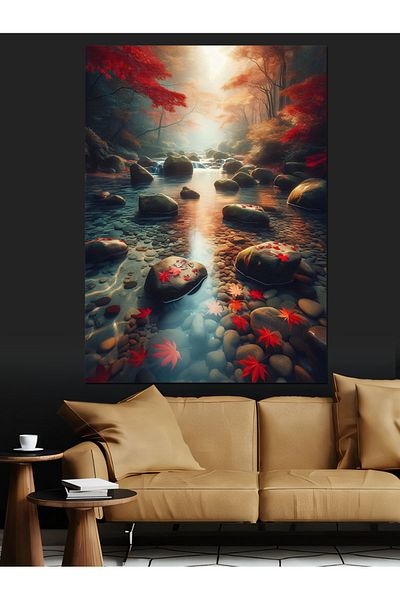 Tablomega A Creek in Autumn Decorative Canvas - Mdf Wooden Painting