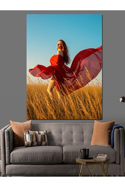 Tablomega Woman in Red Dress Decorative Canvas - Mdf Wooden Painting