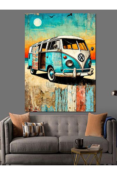 Tablomega Retro Minibus and Journey Decorative Canvas - Mdf Wooden Painting