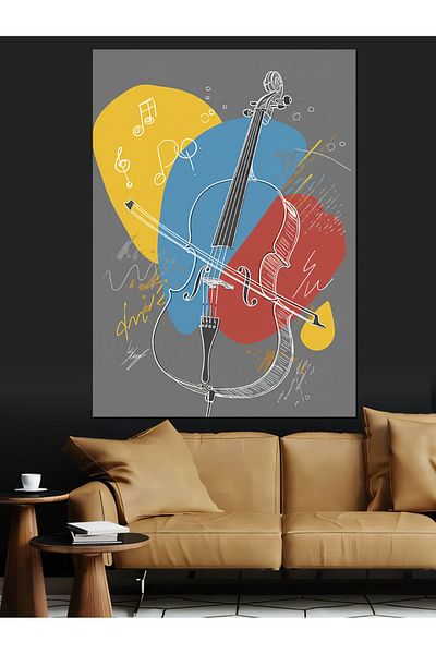 Tablomega Pânză decorativă cu desen de violoncel cu tematică muzicală - pictură din lemn MDF