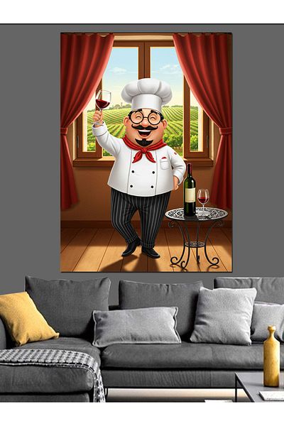 Tablomega Chef and Kitchen Drawing Decorative Canvas - Mdf Wooden Table
