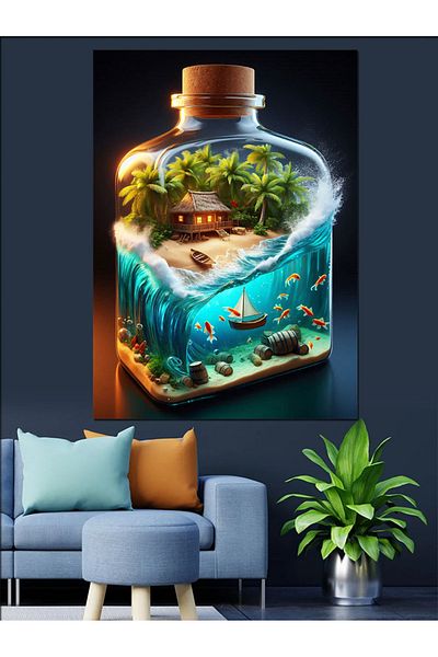 Tablomega Island Decorative Canvas in a Bottle - Mdf Wooden Painting