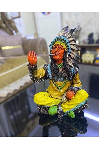 Yaratıcı sanatlar atölyesi Renkli Oturan Kızılderili Şefi Biblo Büyük Boy Çub...