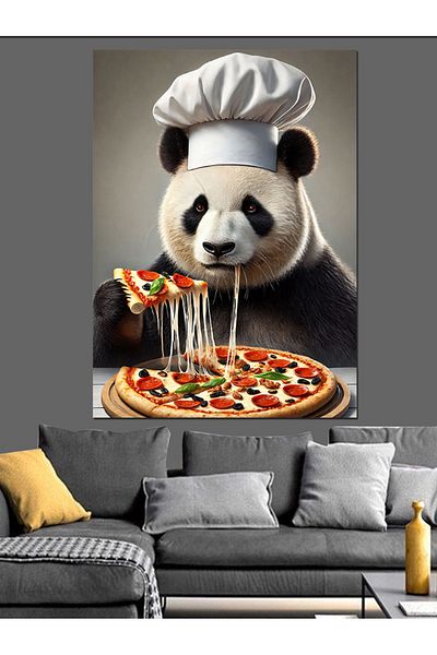 Tablomega Pizza Chef Panda Decorative Canvas - Mdf Wooden Table