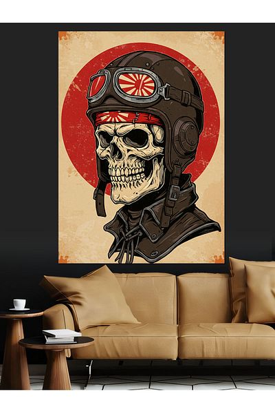 Tablomega Skull Helmet and Pilot Drawing Decorative Canvas - Mdf Wood Painting
