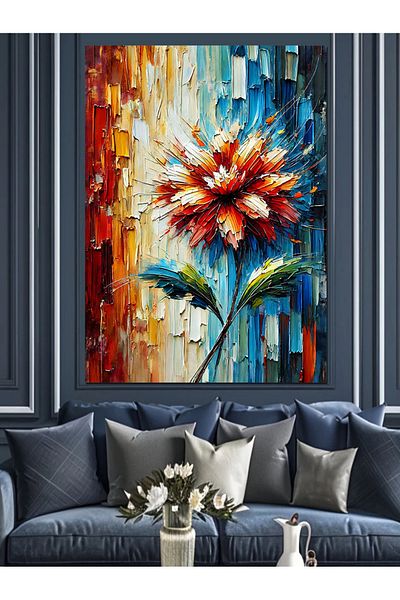 Tablomega Abstract Flower Composition Decorative Canvas - Mdf Wooden Painting