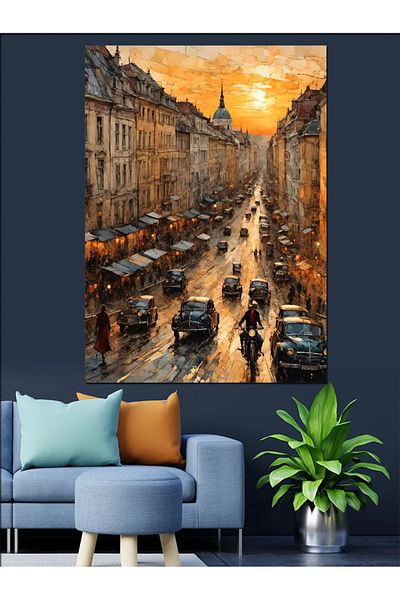 Tablomega Cărucioare negre pe strada Old Cade Canvas Decorativ - Lemn MDF