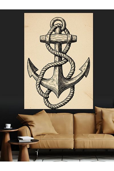 Tablomega Anchor and Marine Knots Decorative Canvas - Mdf Wooden Painting
