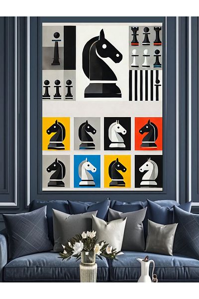 Tablomega Colorful Chess Icons Decorative Canvas - Mdf Wooden Painting