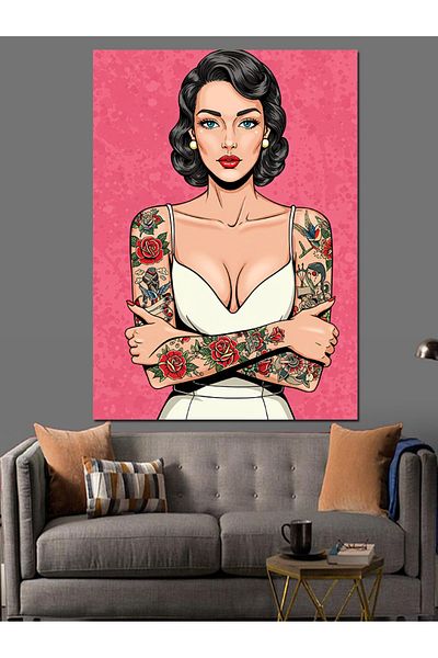 Tablomega Tattooed Retro Woman Decorative Canvas - Mdf Wooden Painting