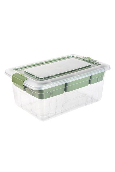 Herevin 5.75 Lt Green Color Transparent Lid Compartment Storage Box - 210 mm X 312 mm X 140 mm