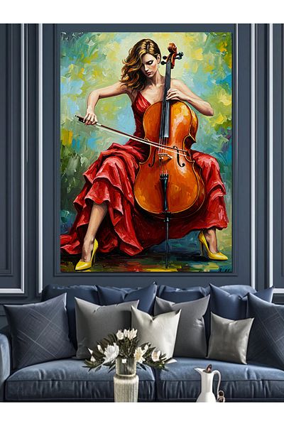 Tablomega Pânză decorativă cu figura de femeie Cellist - Lemn MDF