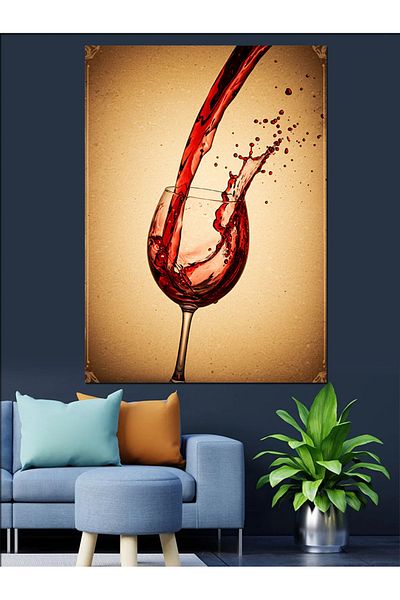 Tablomega Red Wine from the Glass Decorative Canvas - Mdf Wooden Table
