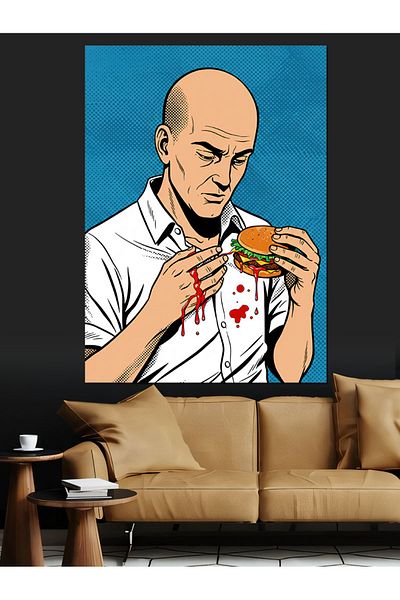 Tablomega Omul care mănâncă hamburger Pânză Decorativă - Lemn MDF Pictură