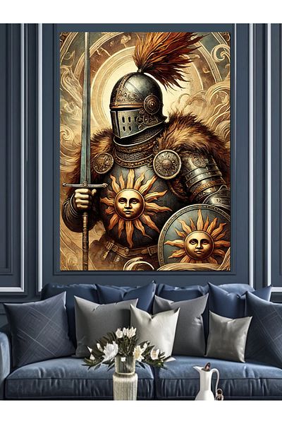 Tablomega Armored Knight and Sun Decorative Canvas - Mdf Wooden Painting