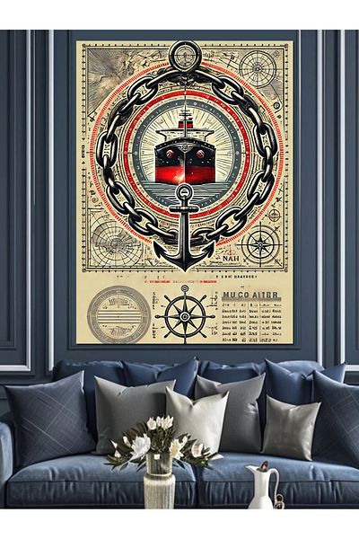 Tablomega Anchor and Ancient Sea Chart Decorative Canvas - Mdf Wooden Painting