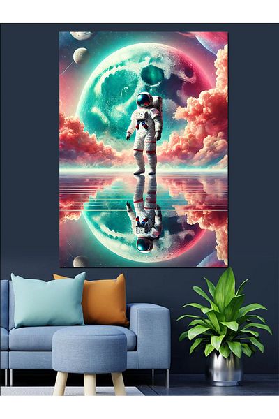 Tablomega Pânză decorativă Astronaut și Moonlight Reflection - Lemn MDF