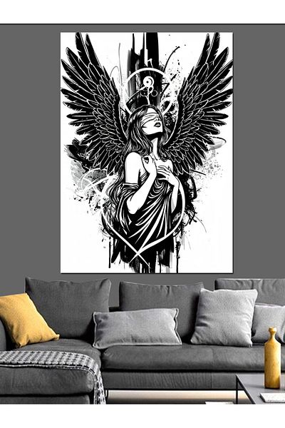 Tablomega Black Angel Silhouette Decorative Canvas - Mdf Wooden Painting