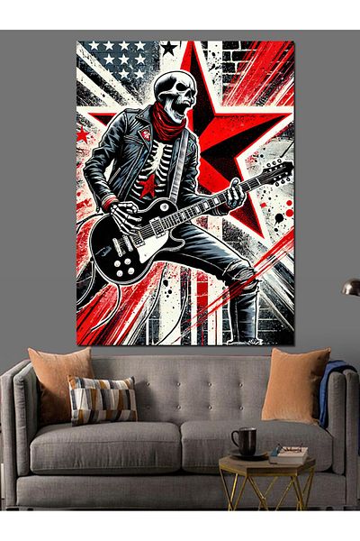 Tablomega Skeleton Playing Guitar Decorative Canvas - Mdf Wooden Painting