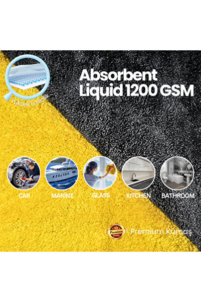 Liquid 1200 GSM 40x40 Kurulama Havlusu (Yellow/Grey)