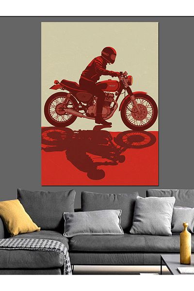 Tablomega Pânză Decorativă Desen Motocicletă Roșie - Lemn MDF