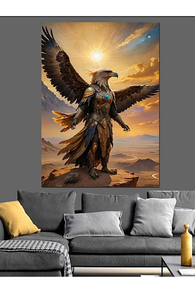 Tablomega Διακοσμητικός καμβάς Eagle and Sun με κοστούμι πολεμιστή - Ξύλινος πίνακας MDF