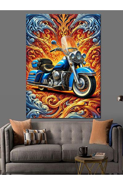 Tablomega Pânză decorativă cu desen de motociclete în flacără - pictură din lemn MDF