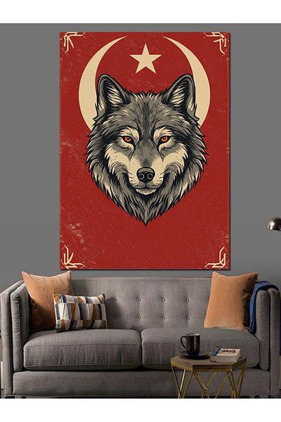 Tablomega Wolf and Red Moon Icon Decorative Canvas - Mdf Wooden Painting
