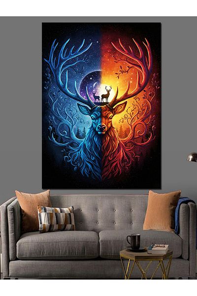 Tablomega Two Color Deer Portrait Decorative Canvas - Mdf Wooden Painting