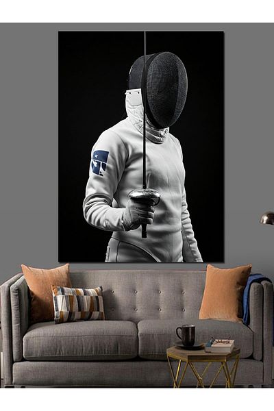 Tablomega Fencer and Protection Mask Decorative Canvas - Mdf Wood Painting