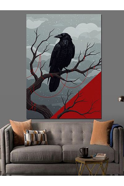 Tablomega Raven on the Branch Decorative Canvas - Mdf Wooden Painting