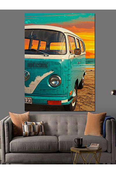 Tablomega Blue Caravan and Sunset Decorative Canvas - Mdf Wooden Painting