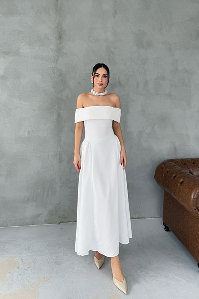 Seda Yalçın Atelier White Madonna Collar Midi Dress