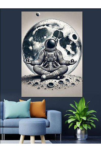 Tablomega Pânză decorativă Astronaut Meditație pe Lună - Lemn MDF