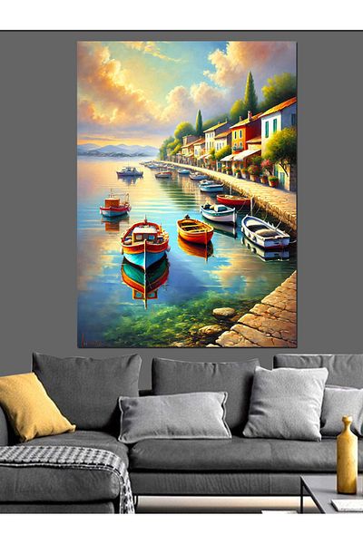 Tablomega Canaluri și bărci colorate Pânză decorativă - Lemn MDF