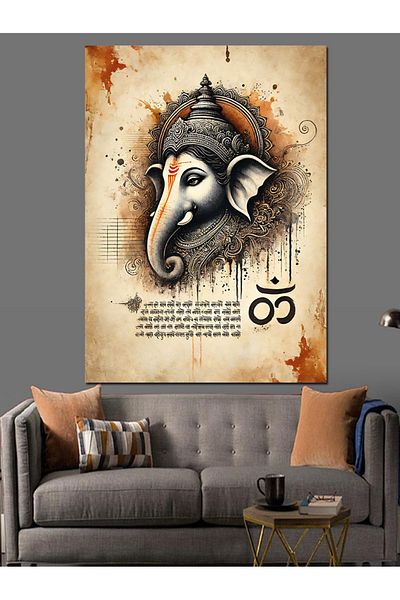 Tablomega Pânză decorativă Ganesh și inscripții sanscrite - Lemn MDF