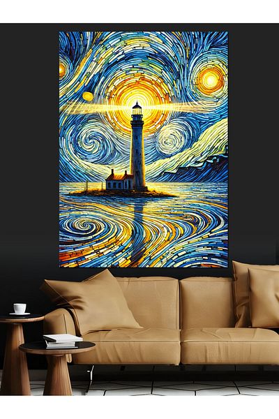 Tablomega Pânză decorativă far în stil Van Gogh - Lemn MDF