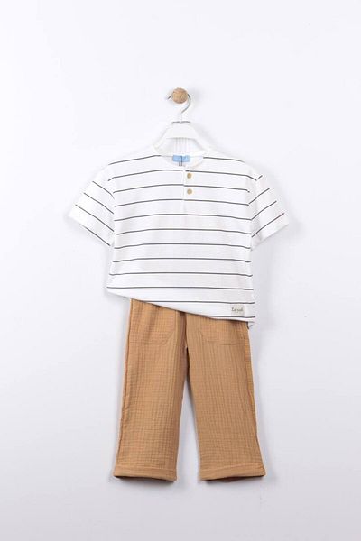 Karan Kids Organic Cotton Striped T-Shirt and Trousers Set for Boys