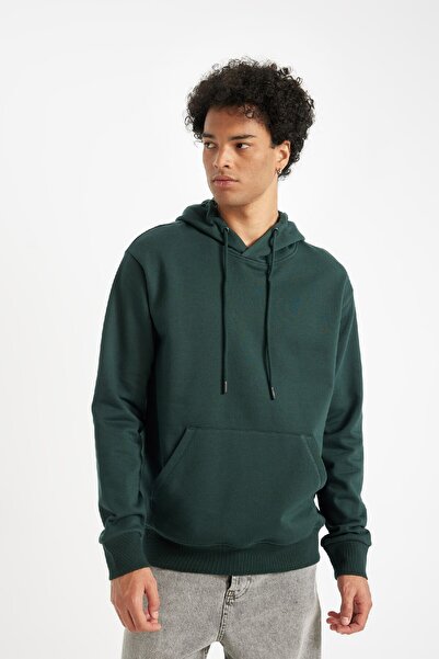 DeFacto Regular Fit Kapüşonlu Kanguru Cepli İçi Yumuşak Tüylü Basic Düz Sweatshirt X8283AZ24AU
