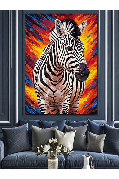 Tablomega Colorful Zebra Drawing Decorative Canvas - Mdf Wooden Table